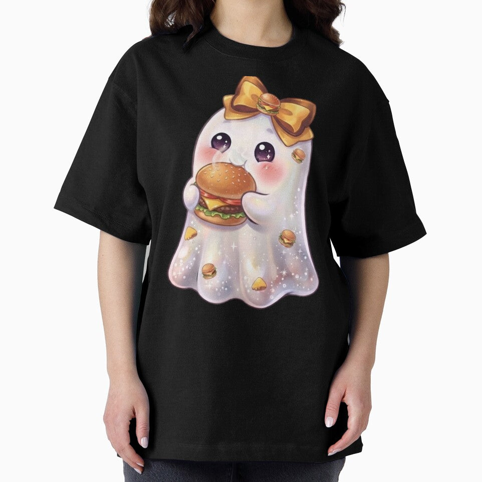 Cute Kawaii Ghost Eating a Ham Burger Design /  Cheese Burger / Halloween / Foodie / T-shirts mugs stickers phone case hardcover journal poster by TeenLake