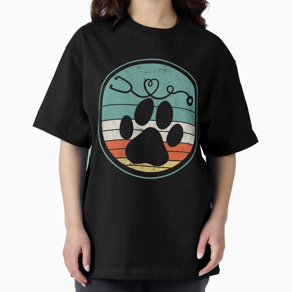 Veterinarian Vet Tech Stethoscope Paw Retro by Mealla