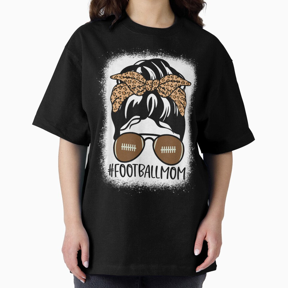 Bleached Football Mom Life With Leopard and Messy Bun Player T-Shirt by SimoDesigne07