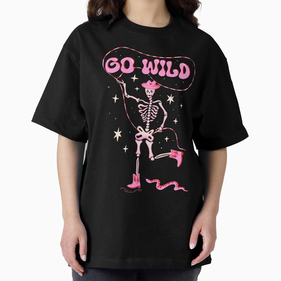 Go Wild! Cute dancing skeleton in cowboy boots and western hat with pink snake, bachelorette party by WeirdyTales