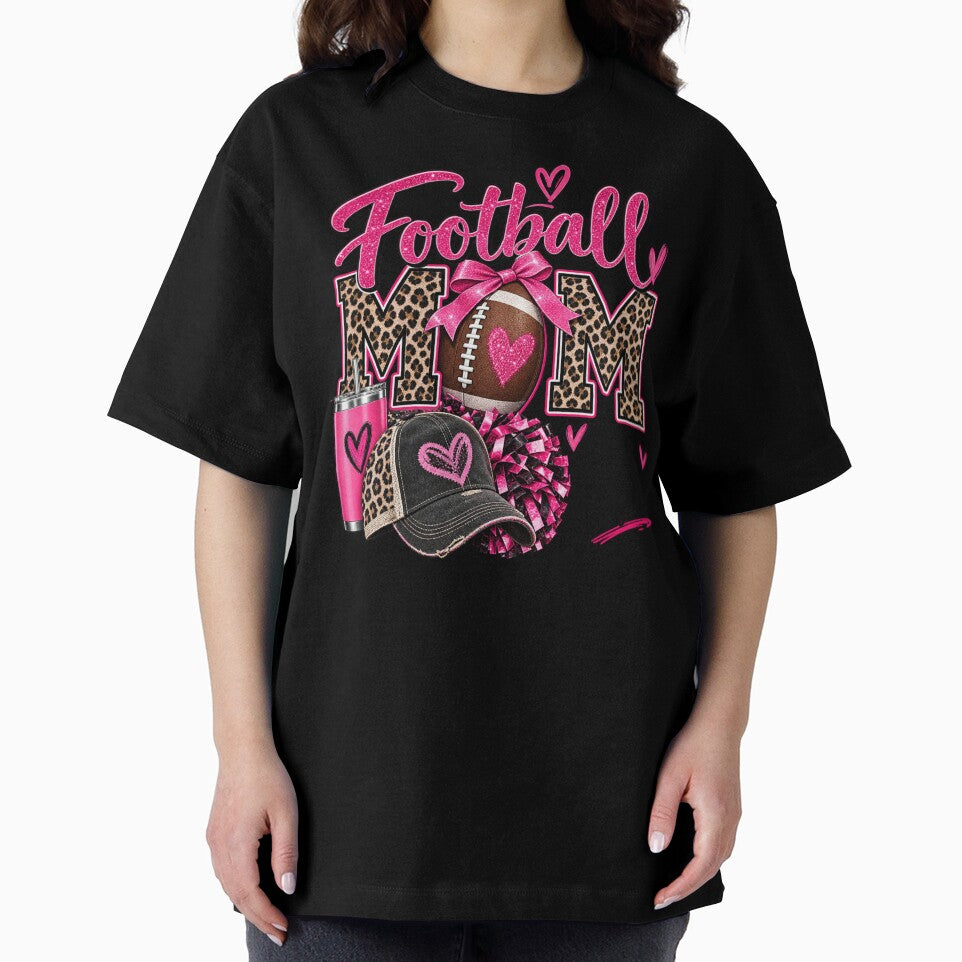 Football Mom Shirt | Leopard Print Football Mama Pink Bow Tee by Wiamprint