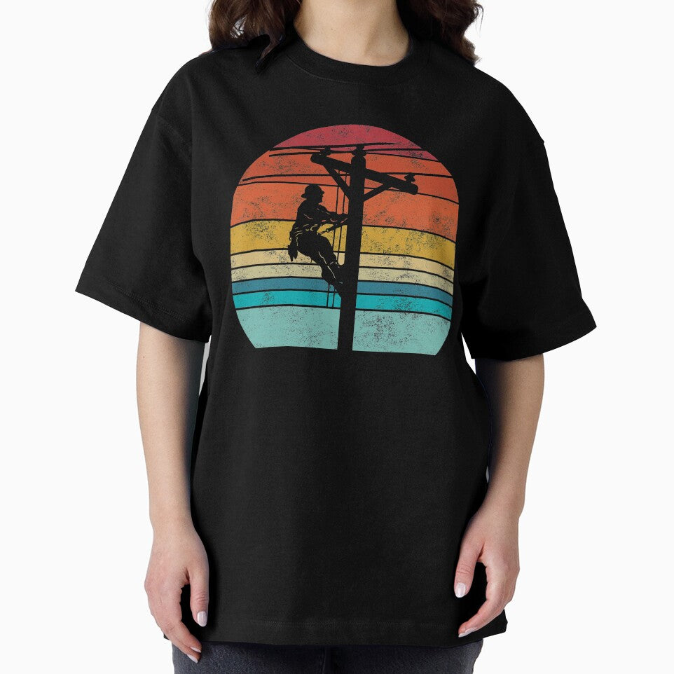 Retro style Lineman Cell Tower Line Worker by allsquarestudio