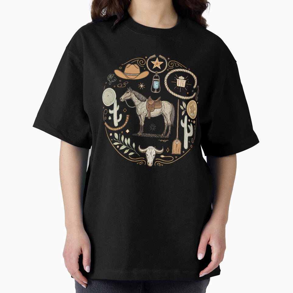 Cutting Horse Collage – Vintage Western Rodeo Line Art Design by VividOrganica