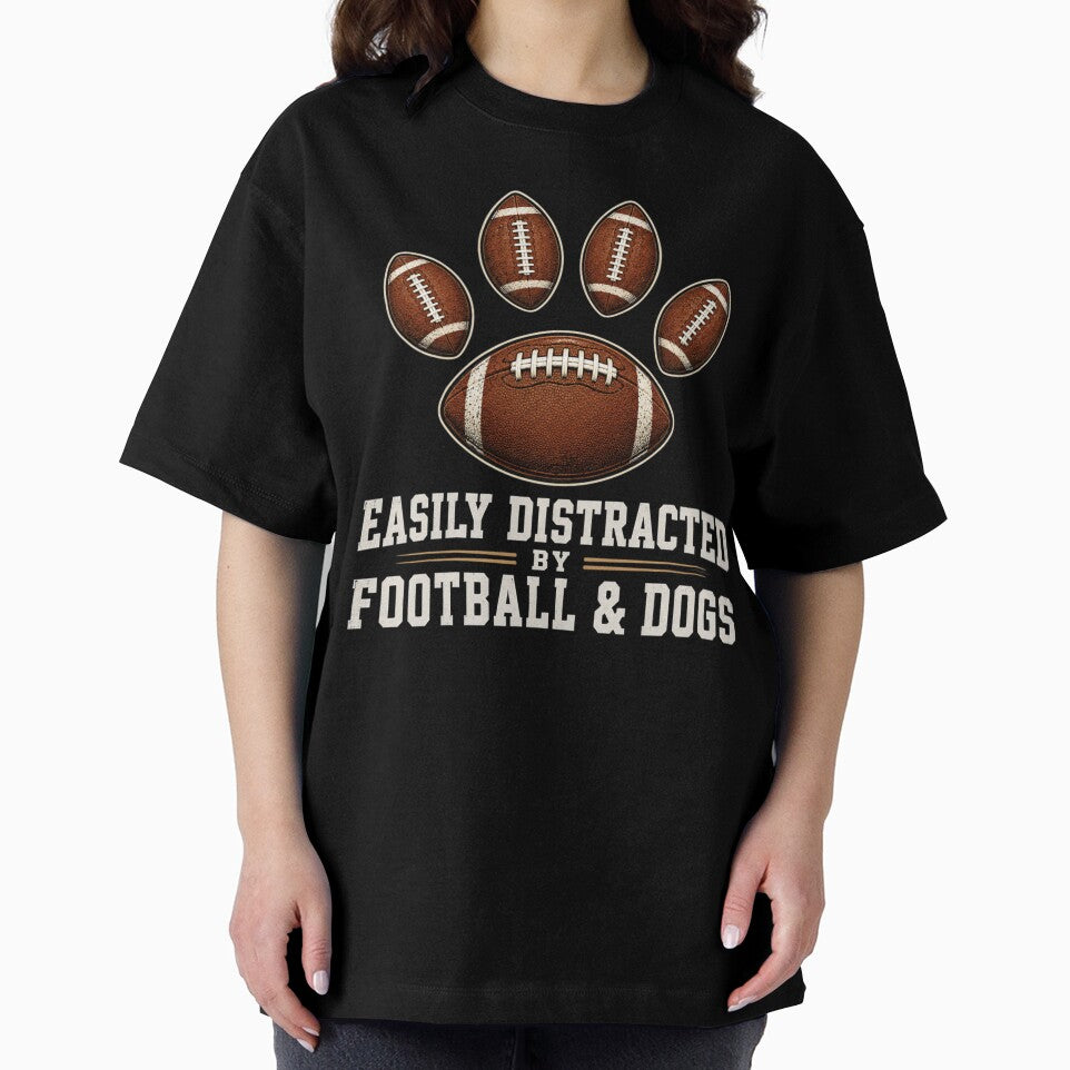 Easily Distracted By Football And Dogs - Funny Football Paw Print Dog Mom by Artbyrome