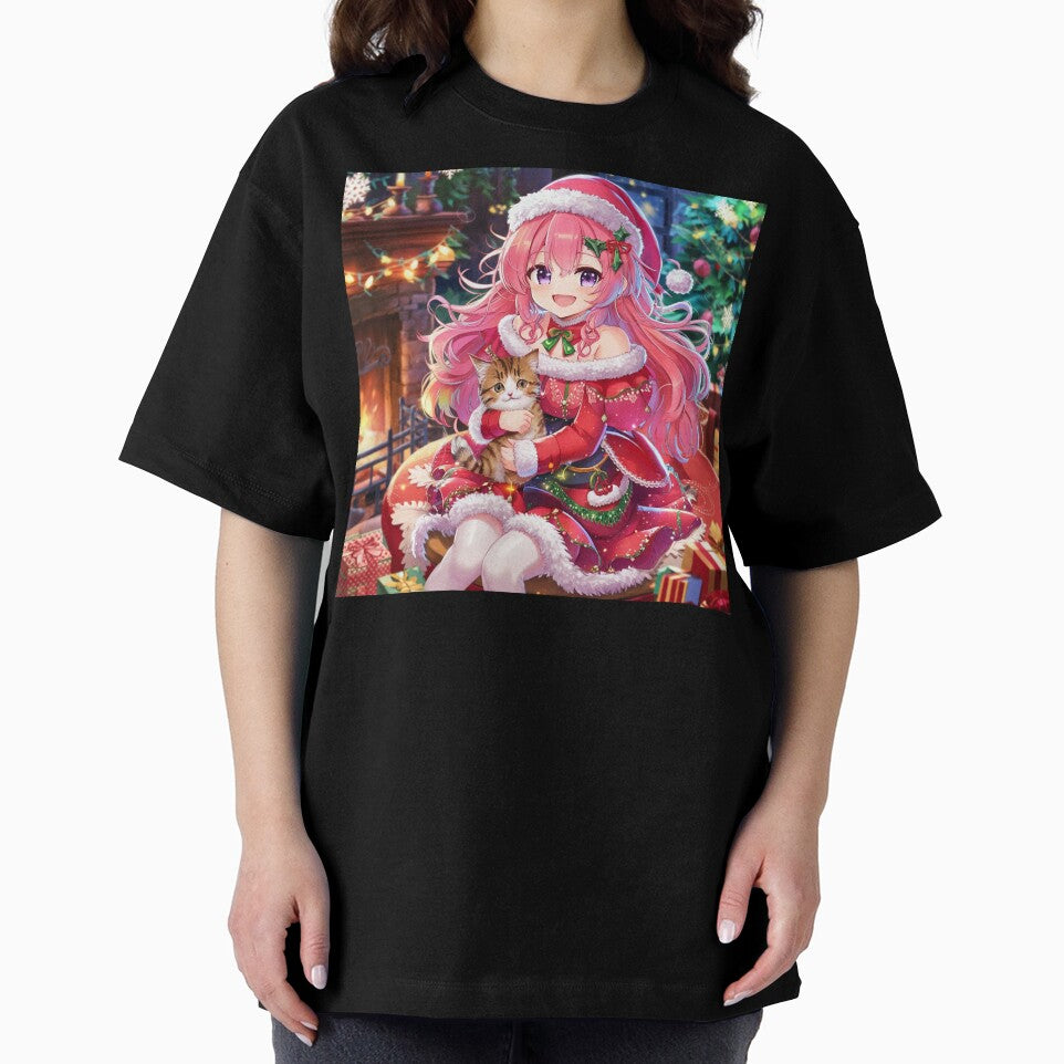 Pink Christmas | Anime Girl With Peaceful Kitten by PinkGoddessLove