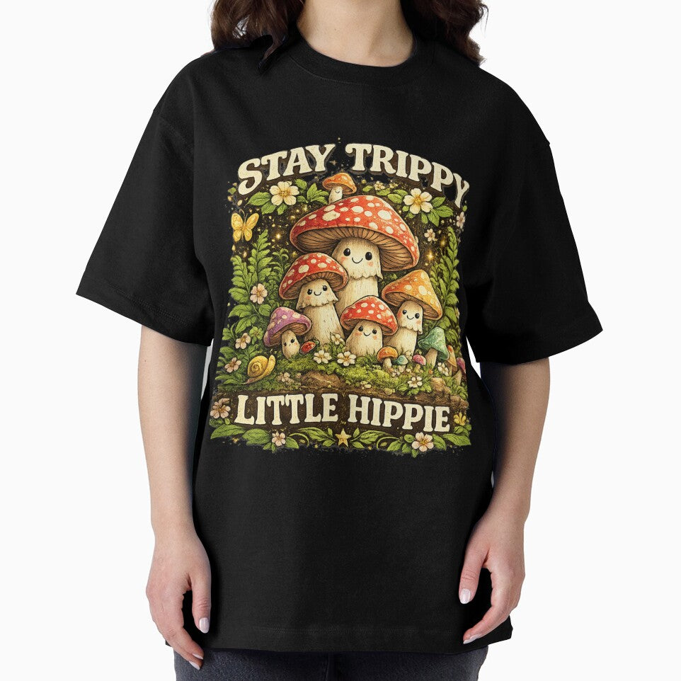 Stay Trippy Little Hippie Cute Mushroom Cottagecore Psychedelic Nature Tee by Wear Sculpt