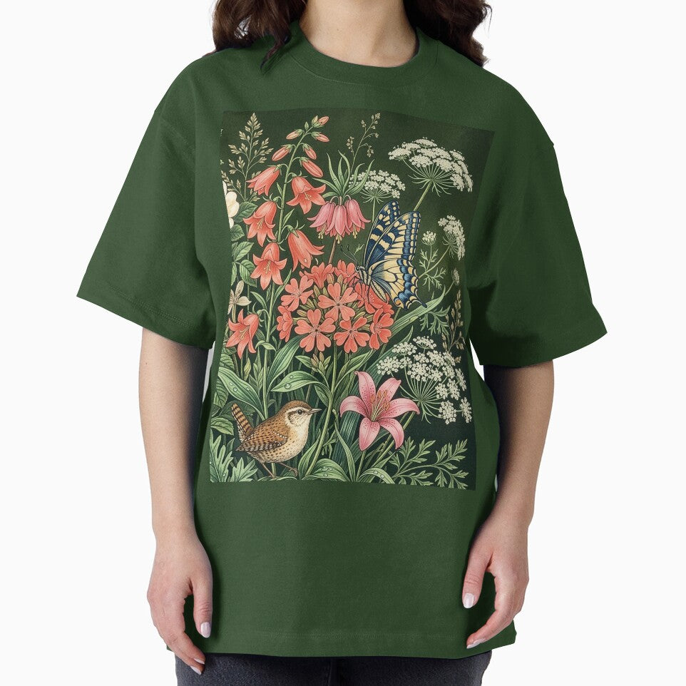 Vintage Wildflower Garden with Bird and Butterfly by Rutvain