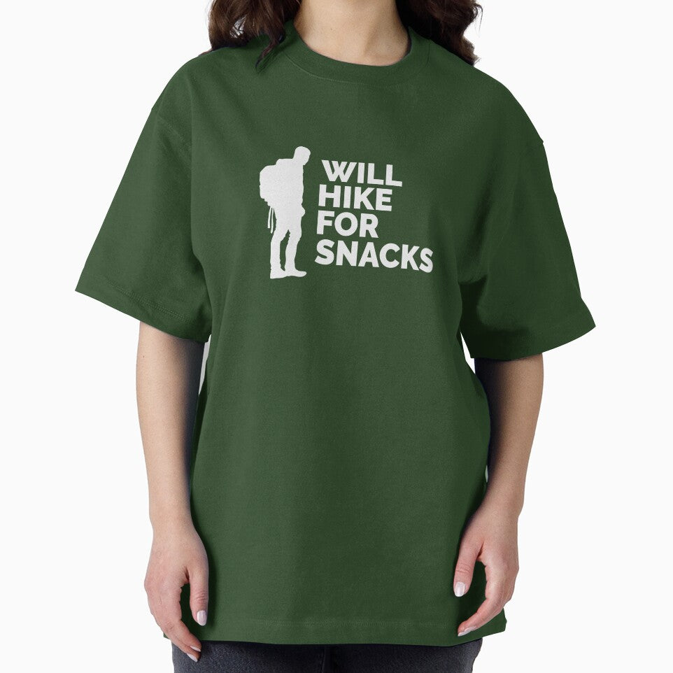 Will hike for snacks Mountain hiking tshirt by Jclapp29