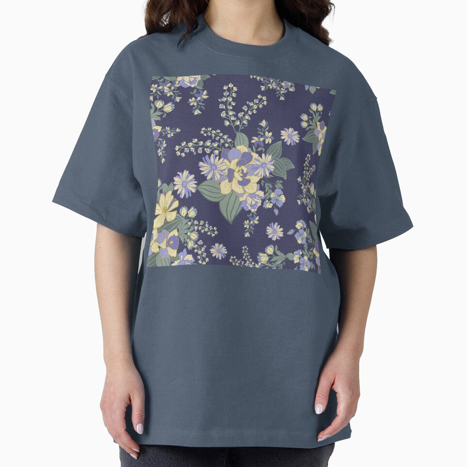 Handdrawn flowers on midnight blue background by vidyaroul