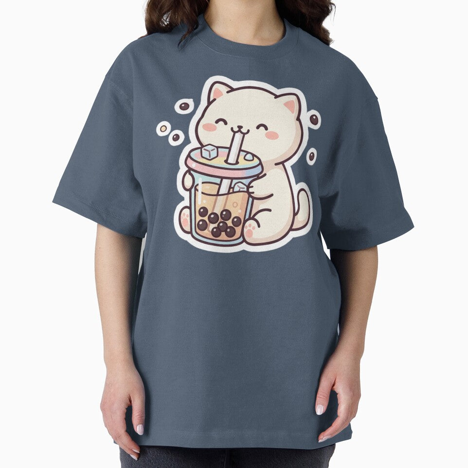Cute Kawaii Boba Cat Drinking Milk Tea - Pastel Chibi Animal Art by ZyloPrints
