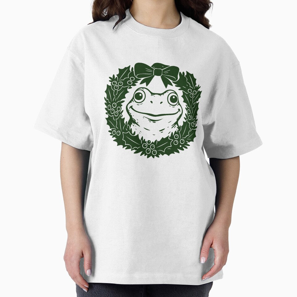 Festive Wreath Frog – Cute Christmas Toad Illustration by EmeraldeaArt