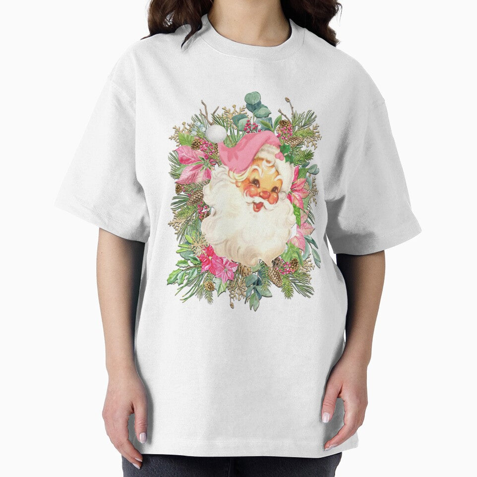 Vintage Inspired Pink Santa Claus surrounded by winter florals by BadaBlingLtd21