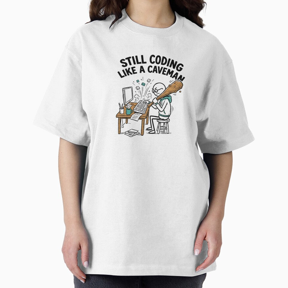 Still Coding Like a Caveman - Funny Programmer & Web Dev Humorous Illustration by Urben Loop