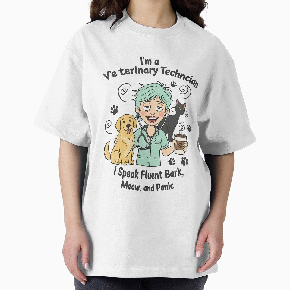 I Speak Bark Meow Panic – Vet Tech Humor Tee by Muzgle