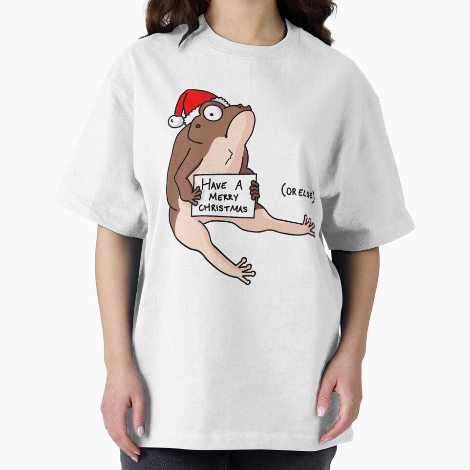 Christmas Grumpy Passive Aggressive Sitting Frog - Have a Merry Christmas or Else by EmHurst10