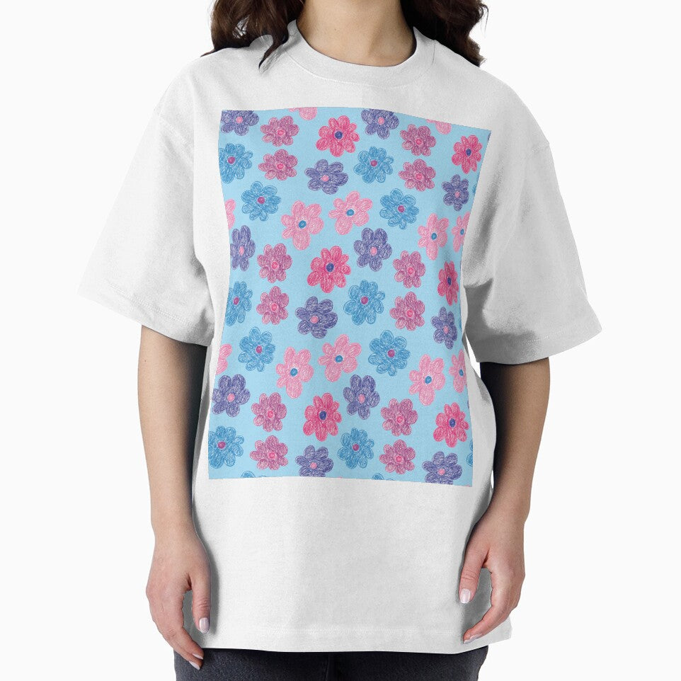 CRAYON FLOWERS HANDDRAWN PASTEL BLUE by blomastudios