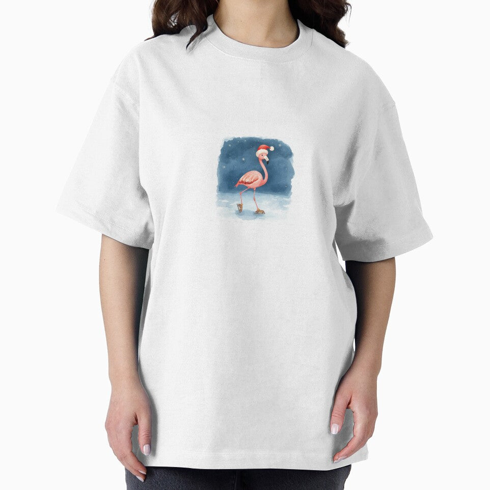 Funny Christmas Flamingo Ice Skating – Watercolor Holiday Flamingo with Santa Hat by mayatA-rt