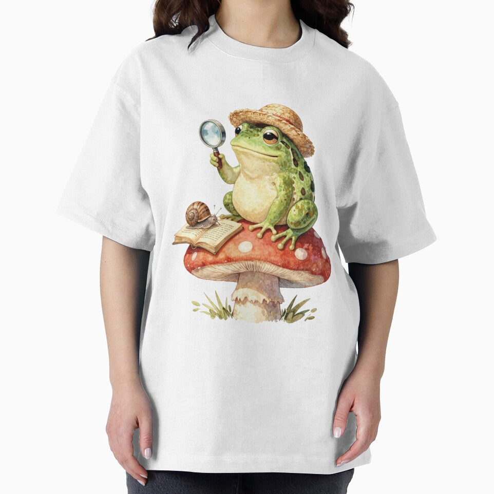 Cute frog detective reading book watercolor illustration by WildArtIT