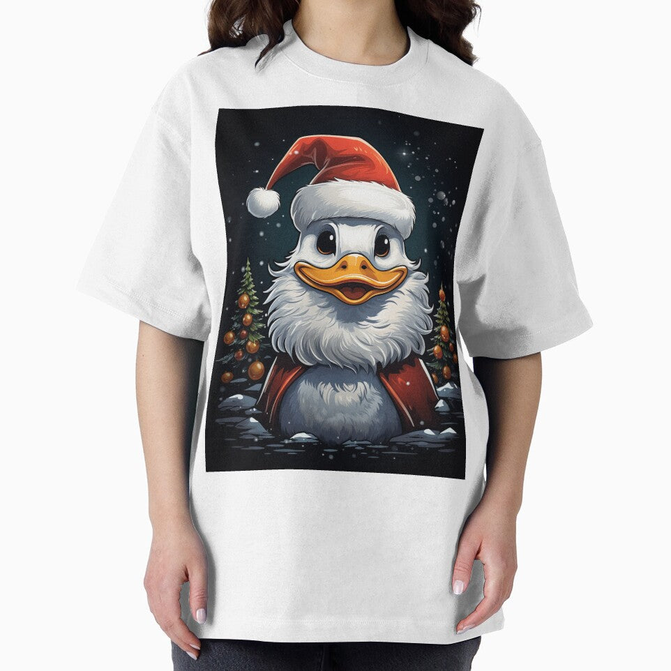 Adorable Christmas Duck in Santa Hat with Snowy Winter Night by kennmasrtala13