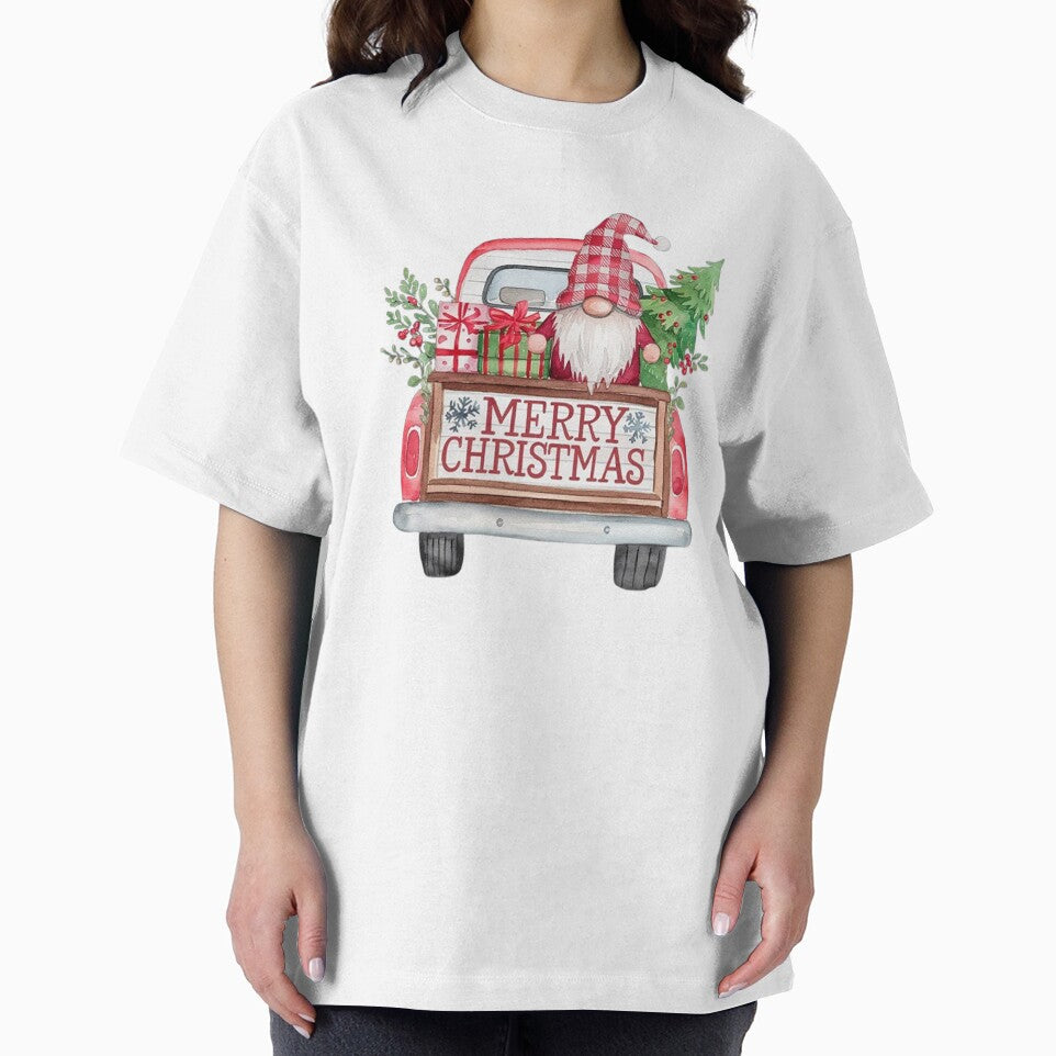 Watercolor Red Vintage Truck with Christmas Gnome & Tree by SellingWSarah17