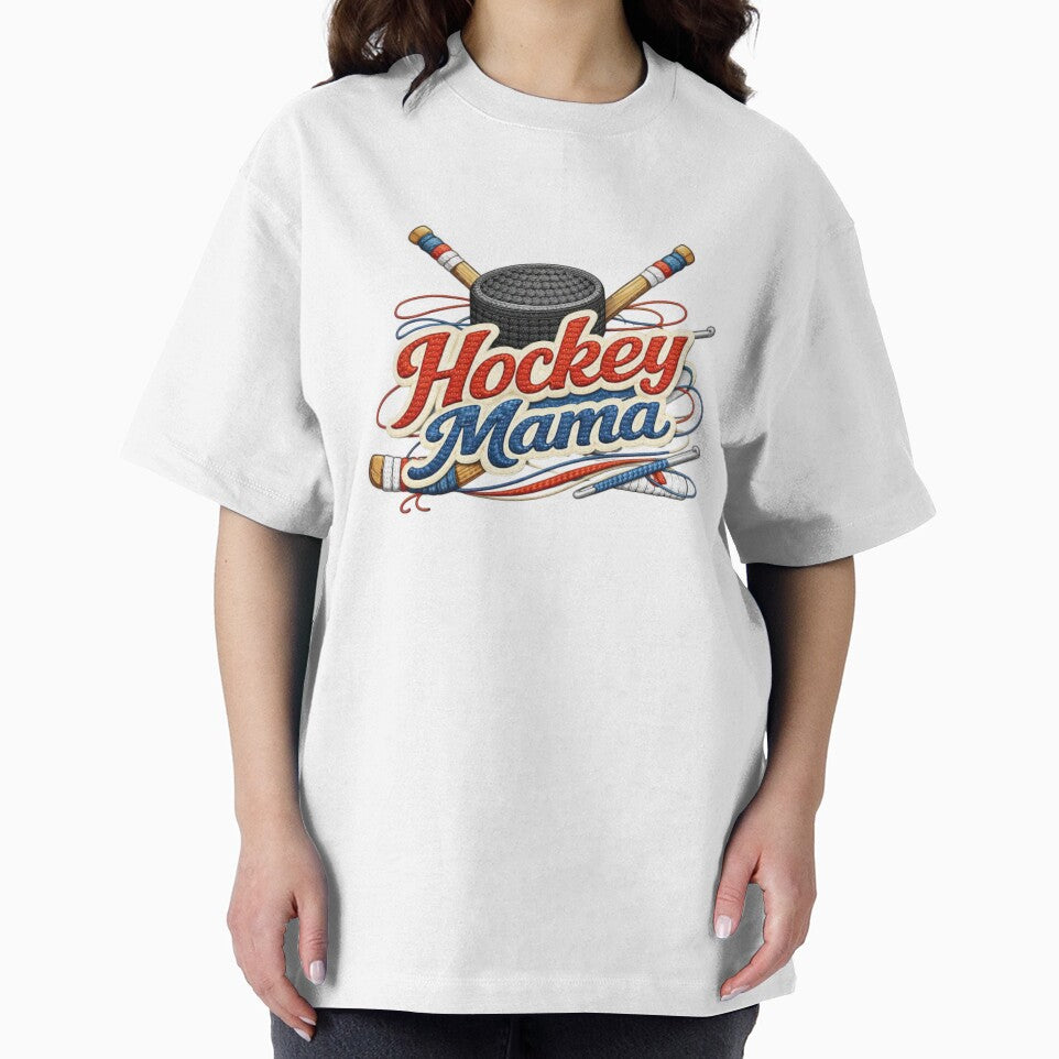 Hockey Mama – Embroidered Patch Style Puck and Sticks by VikArt7