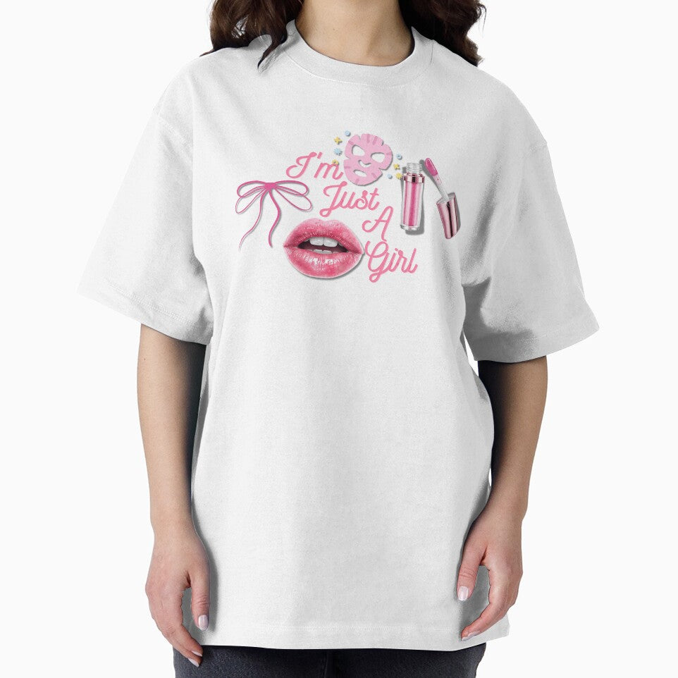 I’m Just a Girl Cute Pink Aesthetic Design – Girly Typography Artwork by Shazaria123
