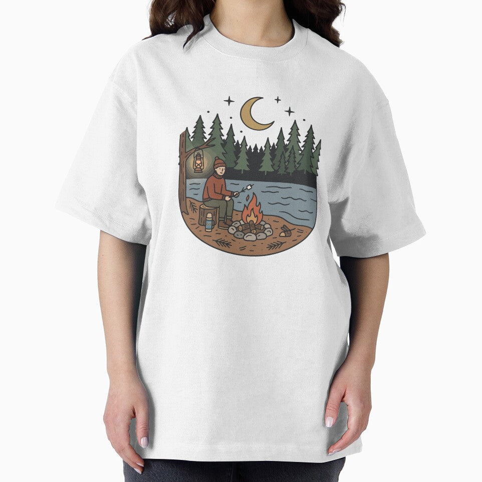 Campfire Night by the Lake Retro Camping Adventure by Mellow Doodle Co.
