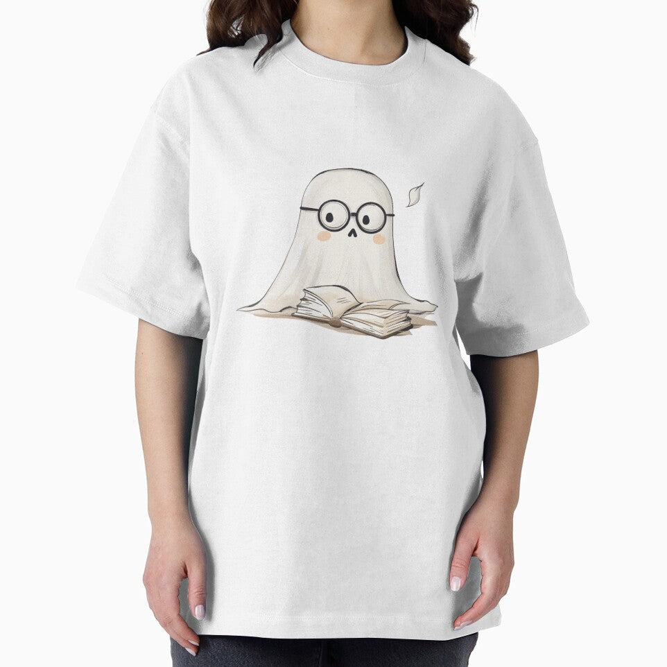 Cute Bookish Halloween Ghost – Adorable Spooky Spirit with Glasses and Book Illustration by EchoofElijah