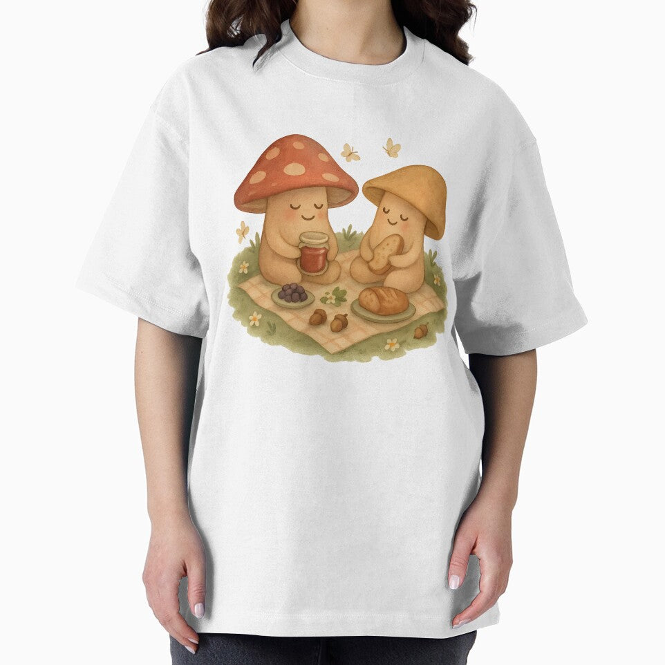 Mushroom Picnic Friends – Cottagecore Nature Art by Blinkwater Designs