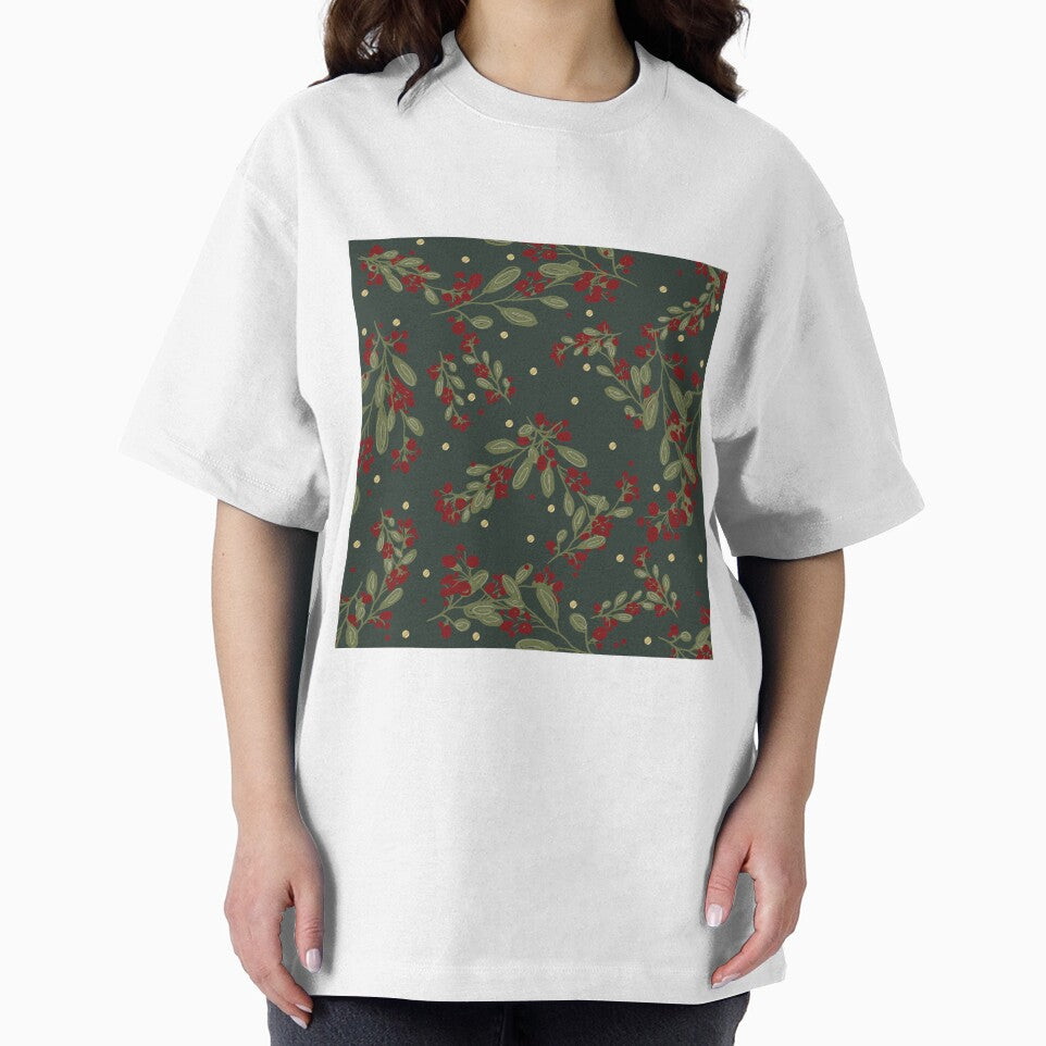 Copy of Holly Jolly Greens ;  Red Fruits & Yuletide Leaves on Emarald Green by PrintsByAnnJ