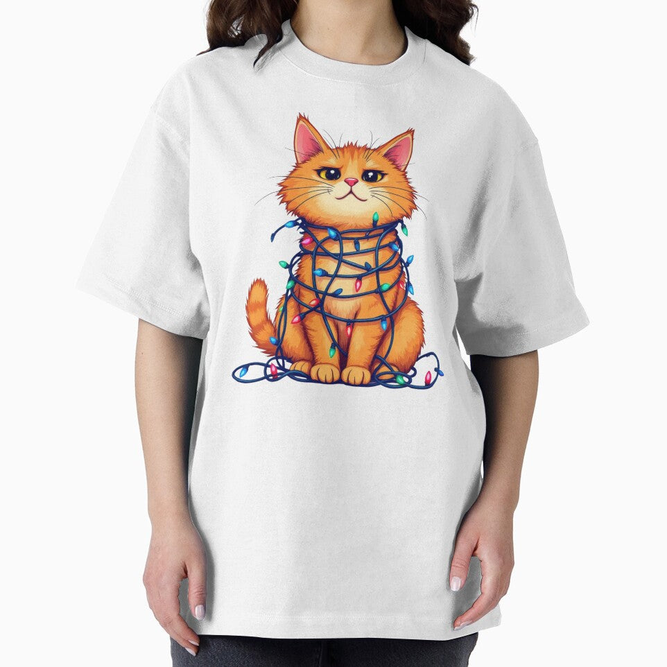 Cute Christmas Cat Tangled in Lights – Funny Holiday Kitty Illustration by ChristmasJollyPrints