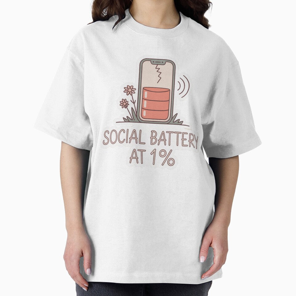 Social Battery at 1% Funny Introvert Quote Design by QuietMoodStudio