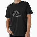 Wave and Sun Minimalist Line Art T-Shirt - Celestial Dark Colors by SYLONStudio