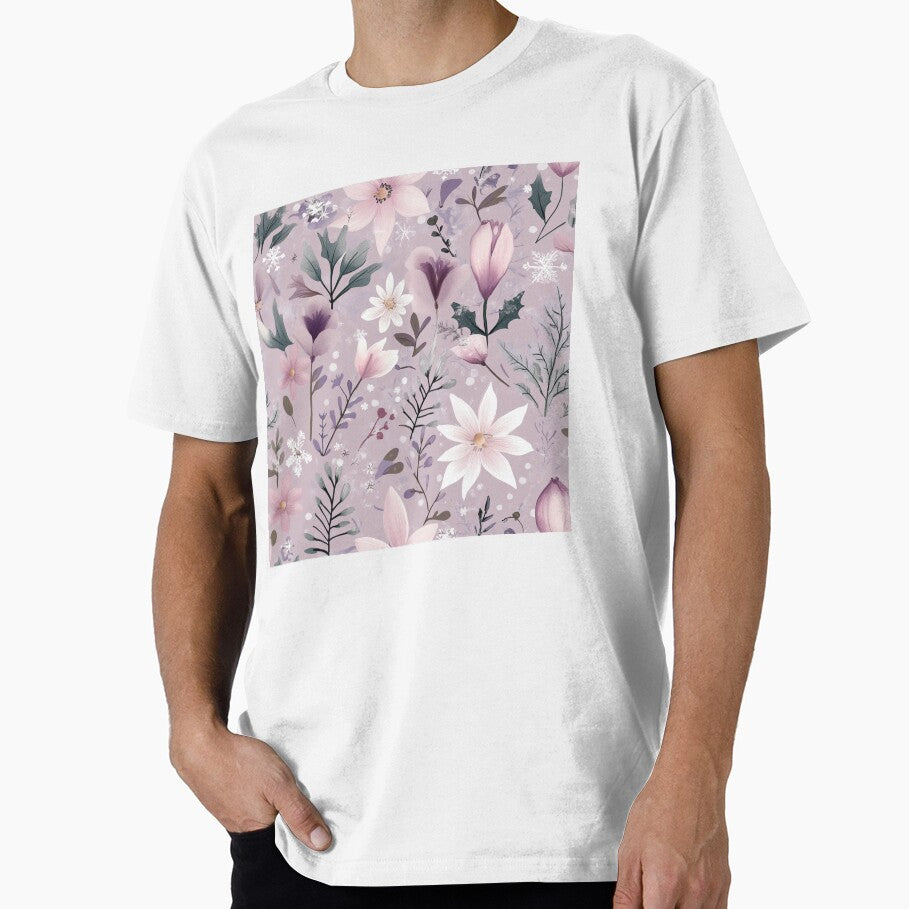 Pink flowers with snowflakes by Mnbvchou