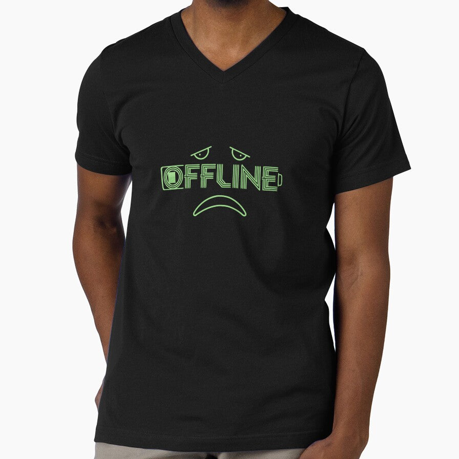 OFFLINE Battery - Tech Retro Exhausted Face Typography Shirt by mantra2023
