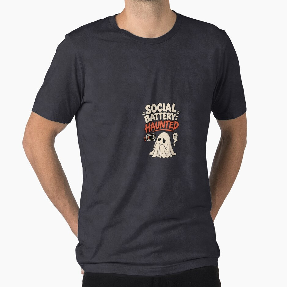 Social Battery Haunted Funny Ghost Halloween Retro Vintage T-Shirt by vizion design