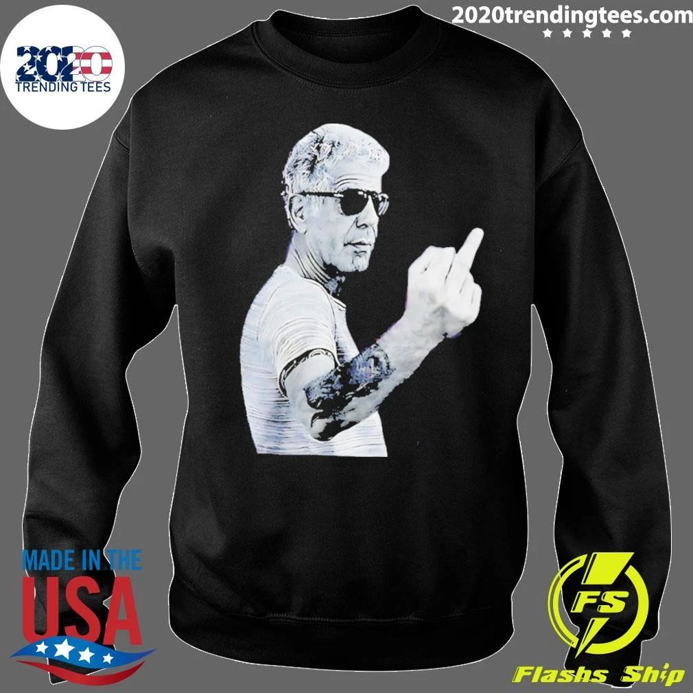 Anthony Bourdain Wearing Glass Middle Finger Shirt