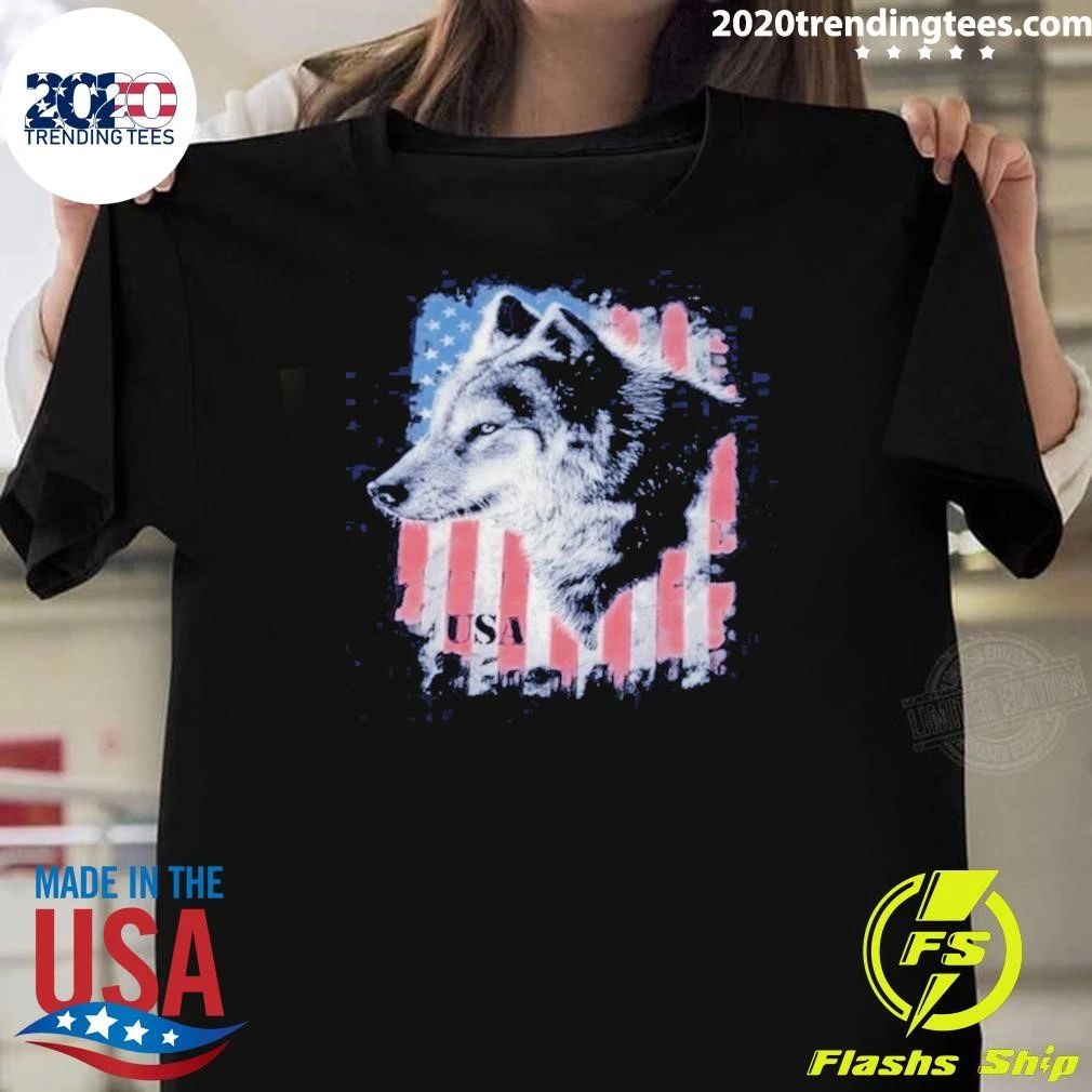 Delta Pro Weight American Flag Wolf Tee Shirt