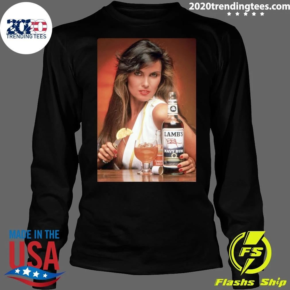 Caroline Munro Lamb’s Navy Rum Advertising Poster with Classic Cocktail and Retro Model Vintage Shirt
