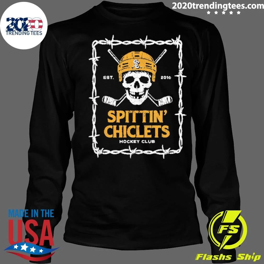 Spittin Chiclets Hockey Club Skull Pocket Tee Shirt