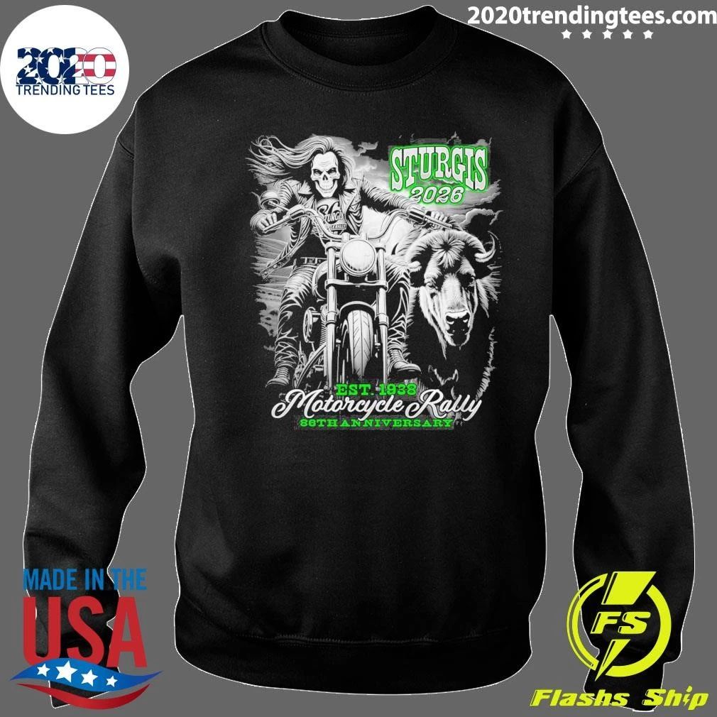Men’s Sturgis 2026 Motorcycle Rally Skull 86th Anniversary EST 1938 Shirt