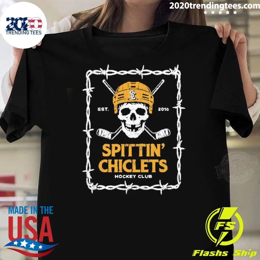 Spittin Chiclets Hockey Club Skull Pocket Tee Shirt
