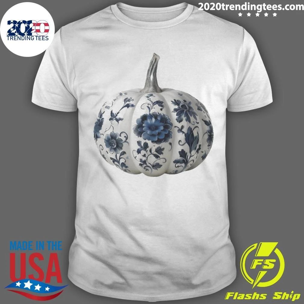 Blue Floral Porcelain Pumpkin Shirt
