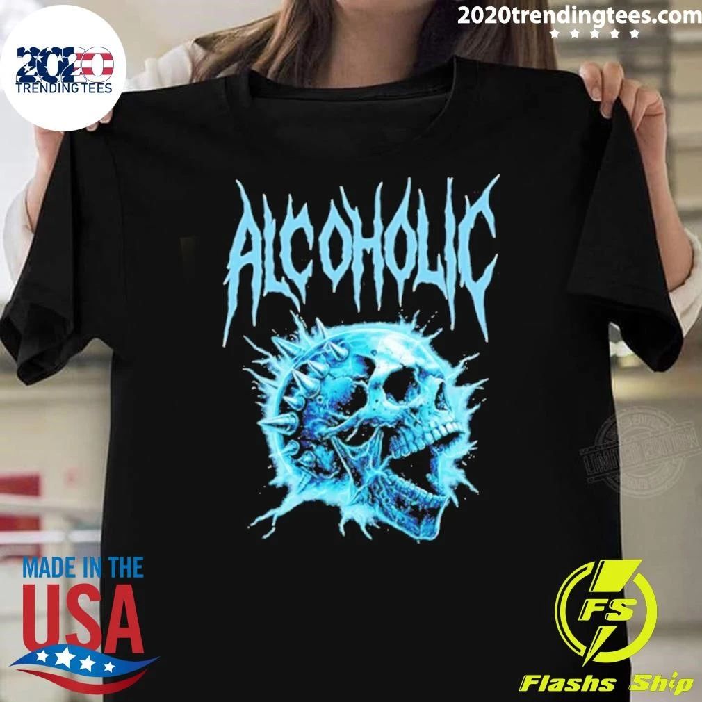 Alcoholic Spiked Skull Graphic Shirt