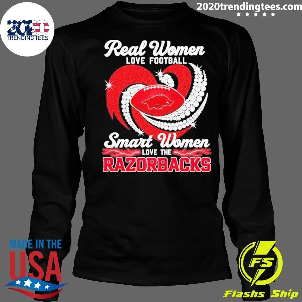Real Women Love Football Smart Women Love The Razorbacks Diamond Heart Shirt