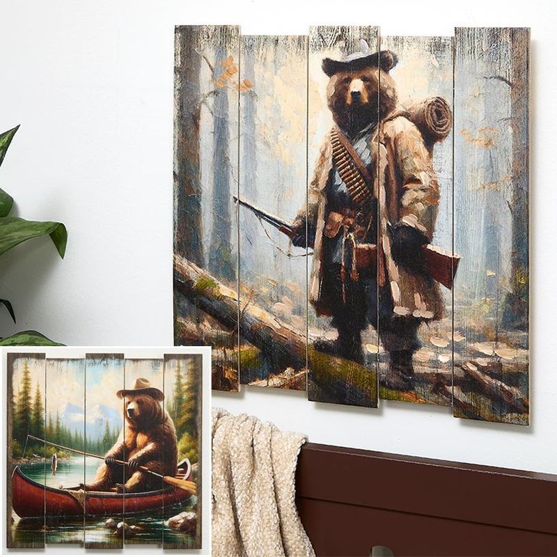 Woodland Bear Plank Wall Art Rustic Decor for Nature Lovers