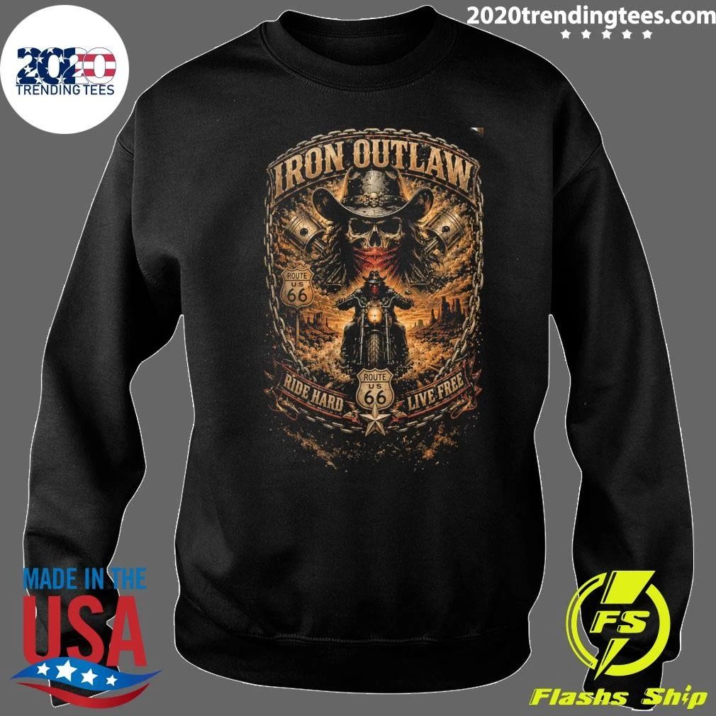 Cowboy Skull Iron Outlaw Route US 66 Motorcycle Shirt