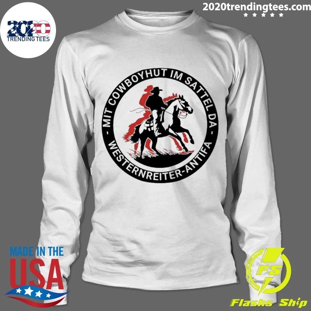 Mit Cowboyhut im Sattel da Westernreiter-Antifa Shirt