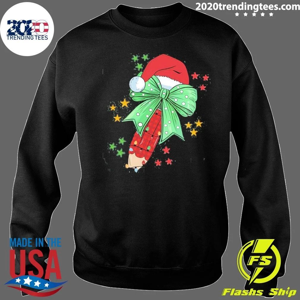 Teacher Pen Christmas Elf Candy Cane with Green Bow and Santa Hat Shirt