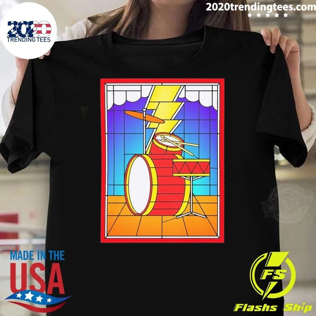 Stained Glass Drum Kit Rock Music Graphic Tee Shirt
